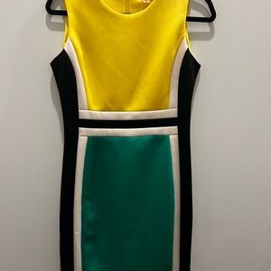 Calvin Klein Scuba Sheath Multi Color Sleeveless Dress Size 8 MSRP $89